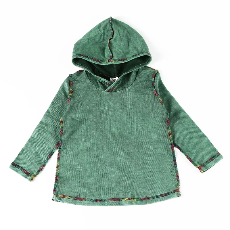 Camiseta mezclilla verde con capucha - Manga larga para niño