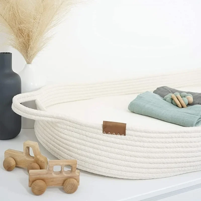 Cesta para cambiar pañales de bebé, cesta Moisés, cesta de cuerda de algodón y colchón de espuma, cambiador para guardería - imagen 4