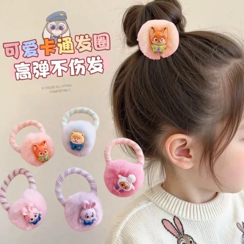 Zootopia, bandas para el cabello de felpa de dibujos animados para niñas pequeñas, Judy Nick, bola de pelo, tocado, accesorios para diadema de alta elasticidad - imagen 4