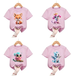 Camiseta infantil manga corta rosa con estampado de animales