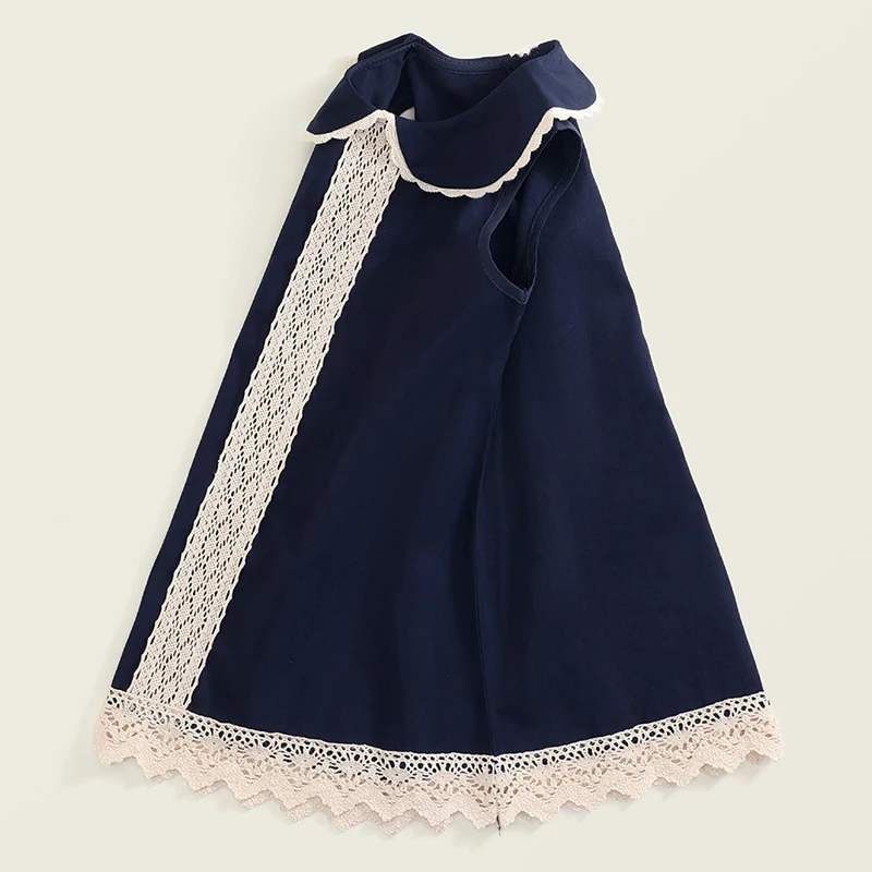 Vestidos de lujo para niñas de verano, moda coreana, cuello de muñeca, malla de encaje, sin mangas, vestido de princesa vaquero, Boutique, ropa para niños BC1703 - imagen 3