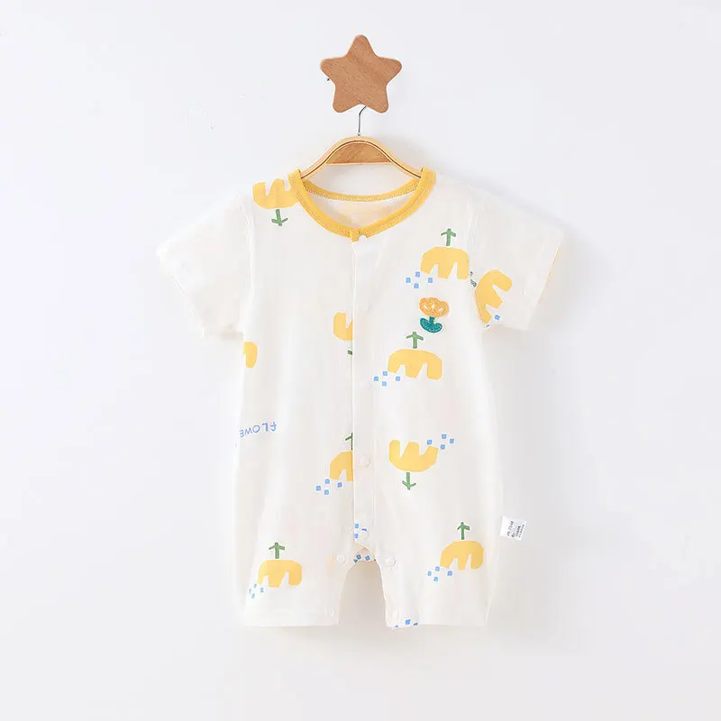 Mono de verano para recién nacido, ropa fina de algodón para niñas, mono de manga corta con bordado de tulipán, pelele para niños de 1-3-6-9-12M