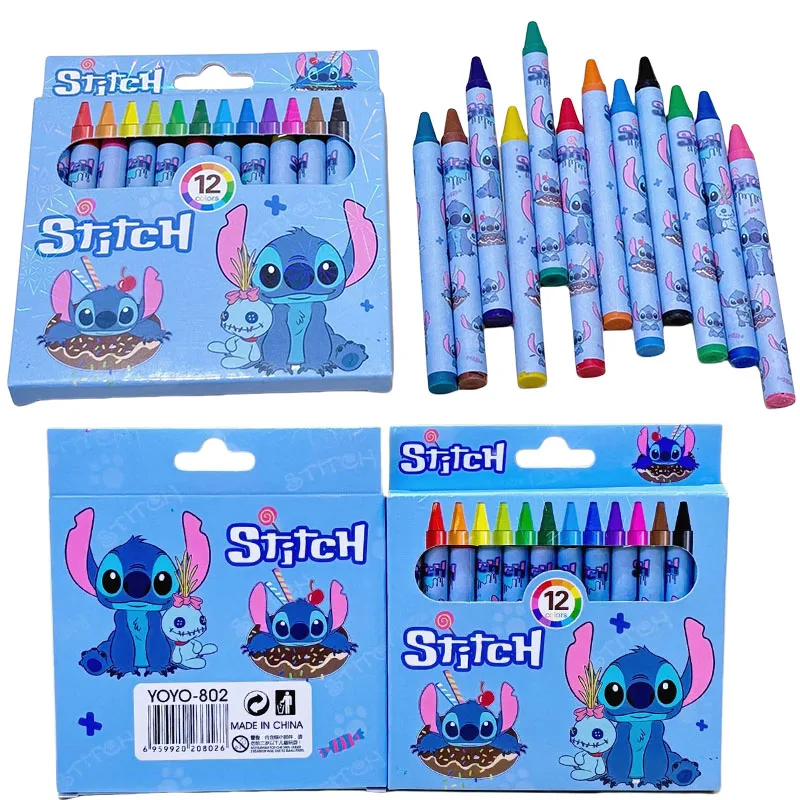 Disney Stitch-Juego de Pastel al óleo de artista, 12 colores, pintura para niños, dibujo, Graffiti, arte, crayones, suministros escolares y de oficina lavables