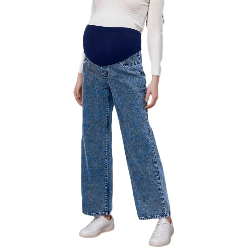 Nuevos pantalones de maternidad de pierna recta, pantalones vaqueros de primavera y otoño, pantalones de soporte para el vientre, ropa informal, pantalones de pierna ancha y adelgazantes