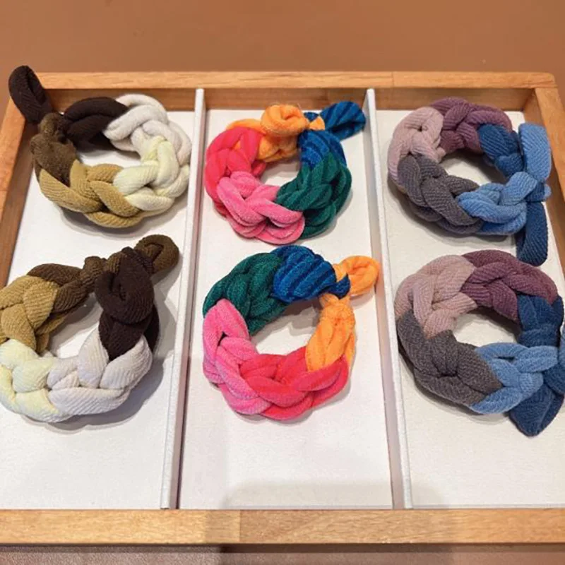 3PCS. Lazos para el cabello trenzados con bloques de color de dopamina: gruesos, de alta elasticidad, duraderos para colas de caballo, accesorios para el cabello para mujeres y niños - imagen 3