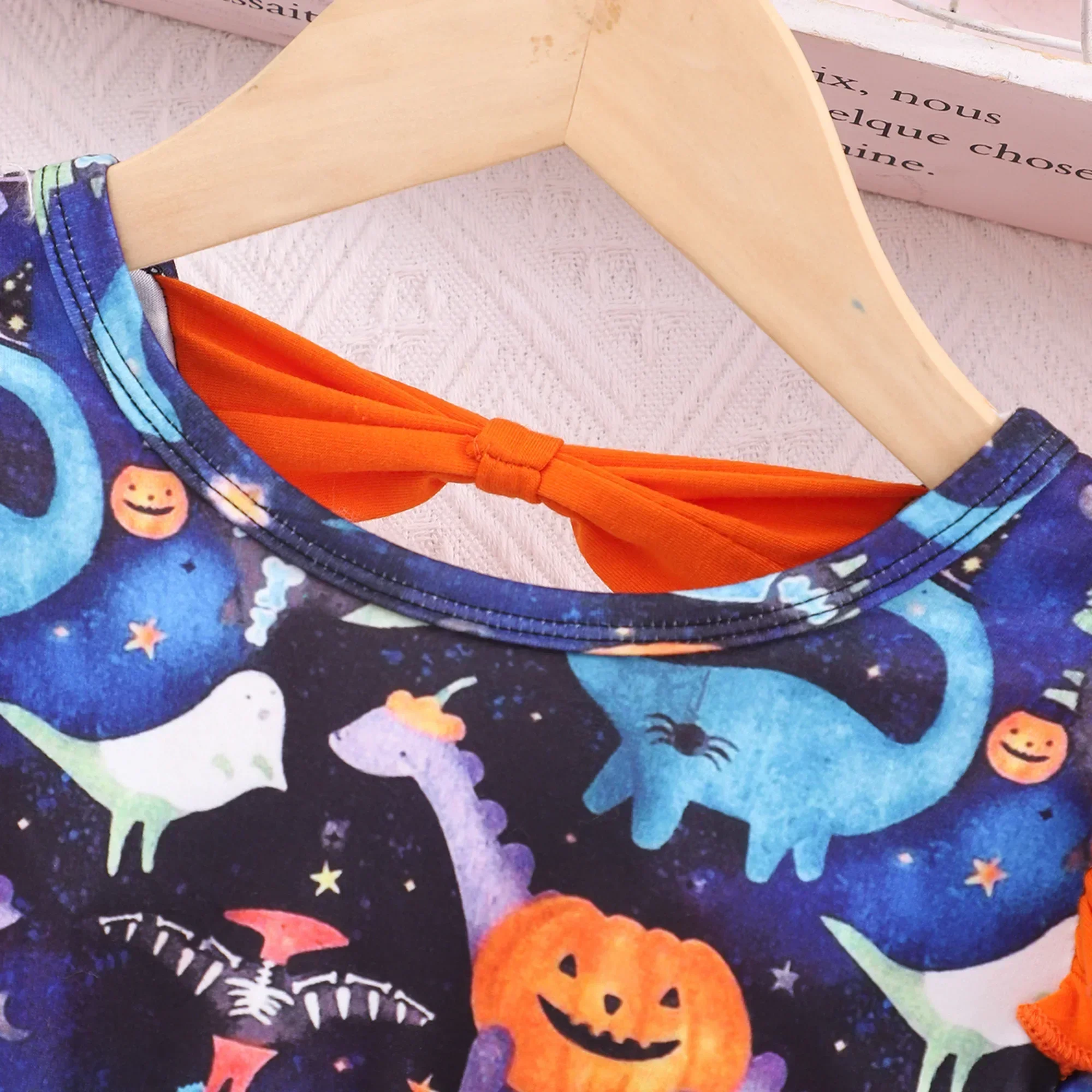 Ropa de Halloween para niños y niñas, manga larga, cuello de calabaza, volantes, ropa Floral para niños, lindo vestido dulce para niñas de 2 a 7 años, Invierno - imagen 3