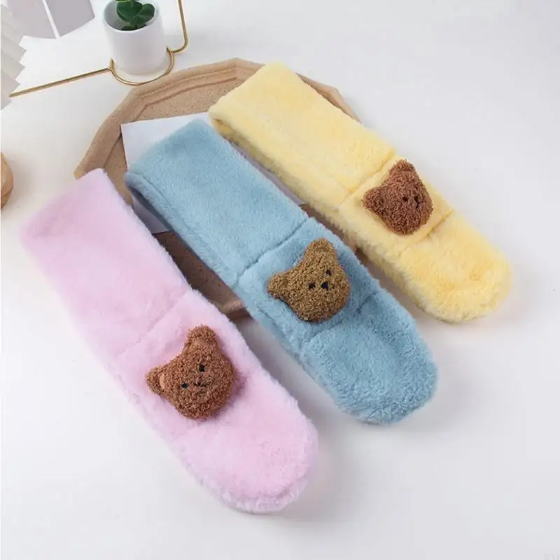 D7YD Bufanda para niños Otoño Invierno Bufanda para cuello Oso Grueso Imitación Conejo peluche - imagen 4
