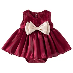 Ropa de verano para niña, monos rojos de malla sin mangas con bonito lazo coreano y monos de una pieza, artículos para recién nacidos, ropa para bebé B101