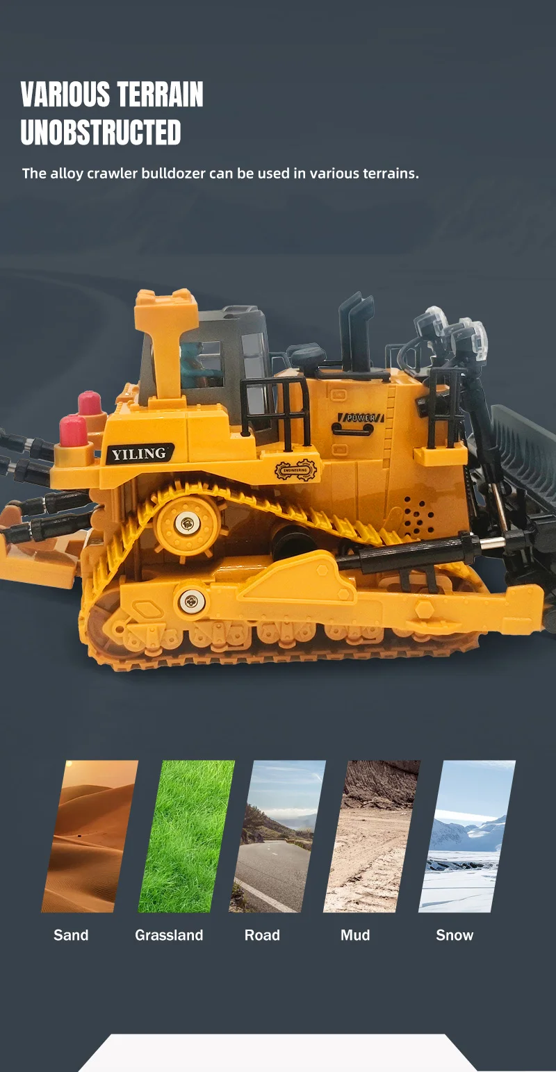 Bulldozer RC 2,4 Ghz vehículo de ingeniería 9/11CH con pista de pulverización de sonido ligero construcción excavadora de volquete de coche fundido a presión para Navidad - imagen 5