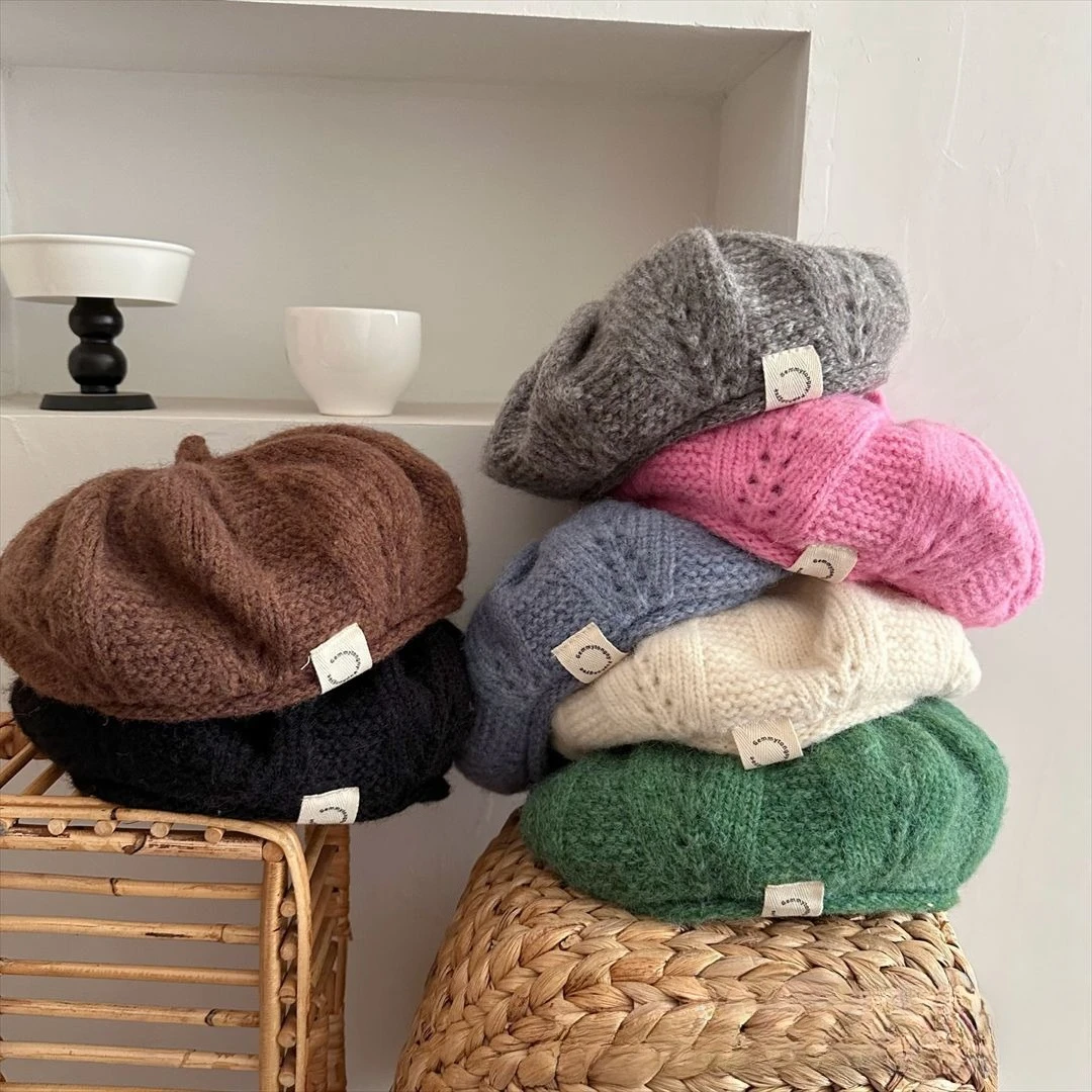 Boina de lana punto unisex para niños – Retro otoño invierno - imagen 4