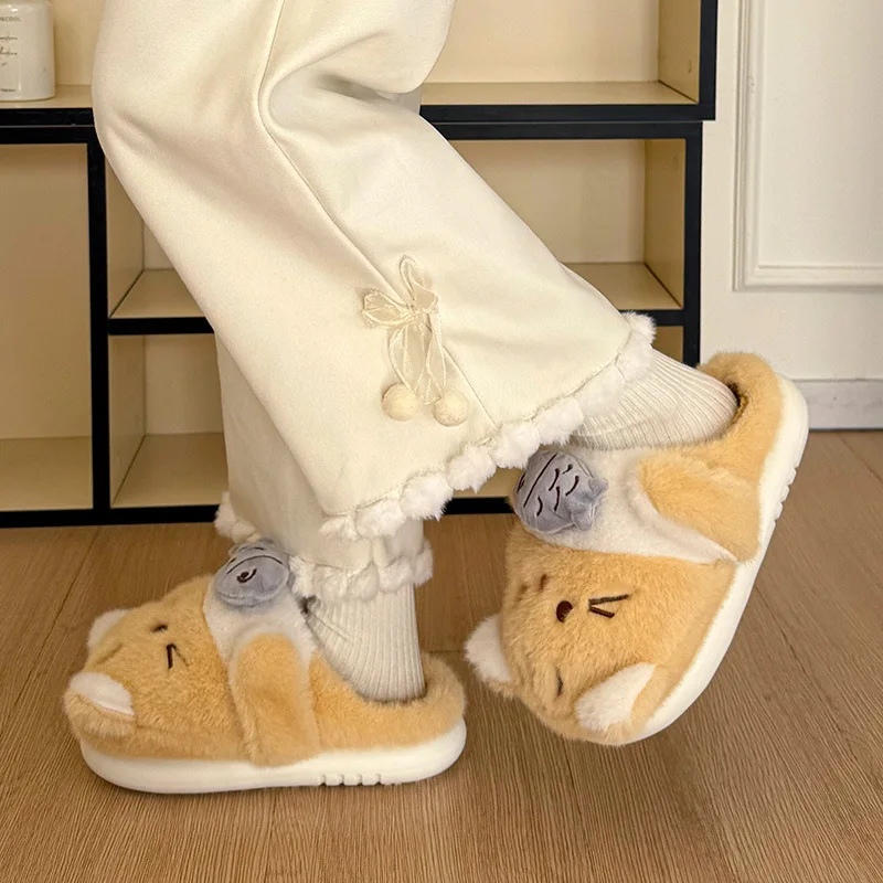 Zapatillas de algodón con suela gruesa y esponjosa de gato bonito de dibujos animados para otoño e invierno para mujer 2025 - imagen 3