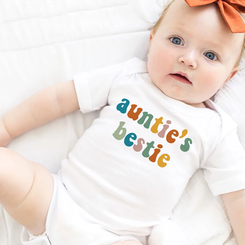 Body estampado de Auntie's Bestie para niñas, mono divertido para recién nacidos, pelele infantil de manga corta, ropa para regalos de Baby Shower
