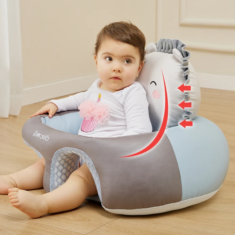 Lindo bebé aprendiendo a sentarse, asiento de entrenamiento a prueba de caídas de dibujos animados, sofá pequeño de seguridad para bebé, silla de entrenamiento agrandada y ensanchada - imagen 3
