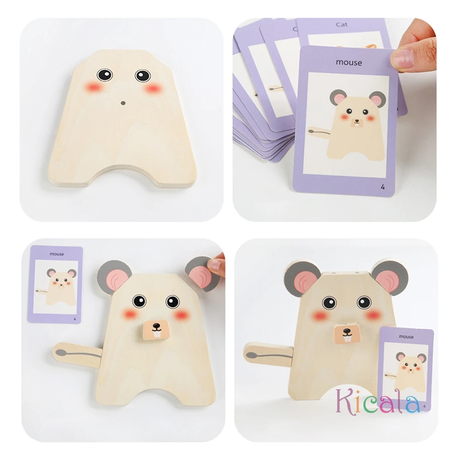 Juguetes Educativos Montessori de madera para niños, bloques de construcción de cara con cambio de emoción Animal, juego de rompecabezas de entrenamiento lógico, regalo para niños - imagen 4