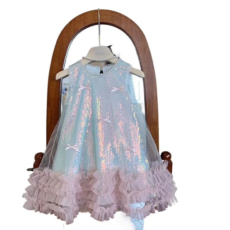 Vestido de verano sin mangas para niñas, falda sin mangas con lentejuelas y mariposa, vestido de princesa Formal de alta gama, falda de tul dulce para Halloween - imagen 2