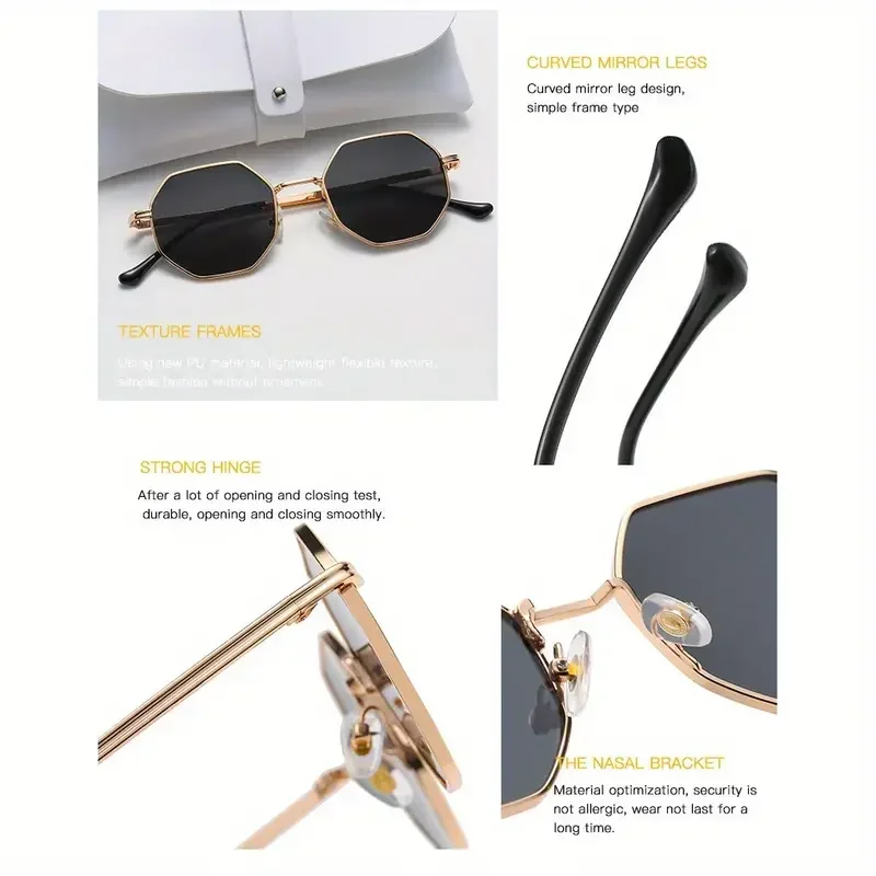 1 pieza de gafas de moda para mujeres y hombres, gafas octogonales con marco de metal poligonal retro para viajes de fiesta en la playa - imagen 5