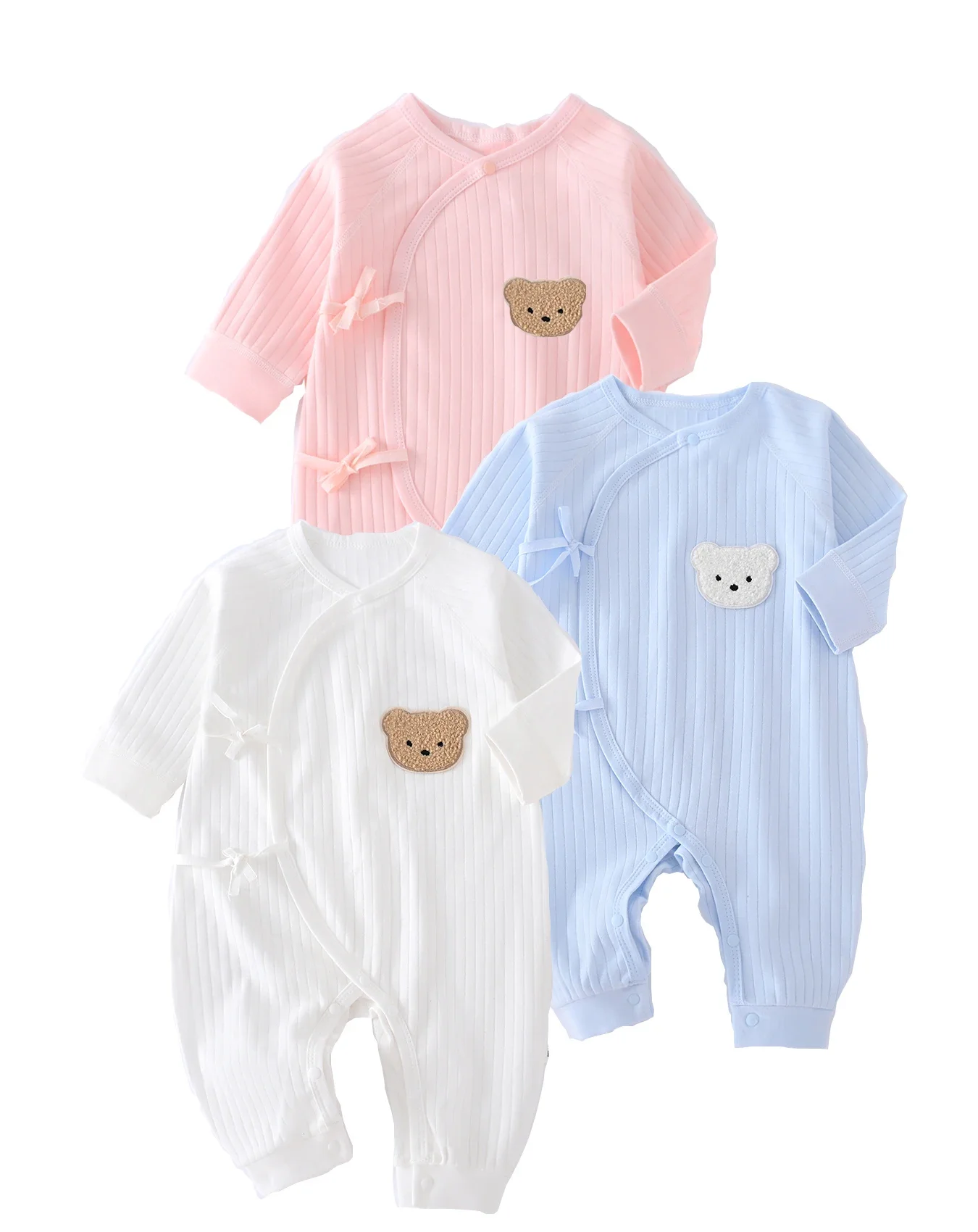 Somenie Onesie 100% algodón bebé recién nacido mameluco de manga larga infantil sólido tejido mono fino para regalos de estaciones para niños niñas
