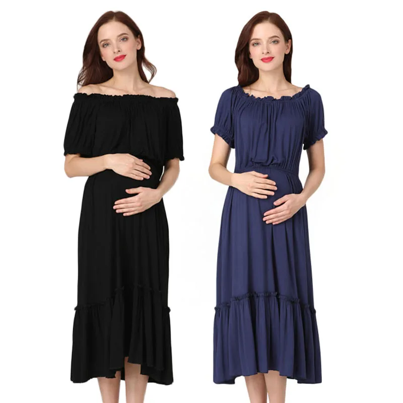 Ropa de maternidad de verano, vestido para mujeres embarazadas, vestido de embarazo de manga corta con hombros descubiertos, vestido largo, vestidos para fotos