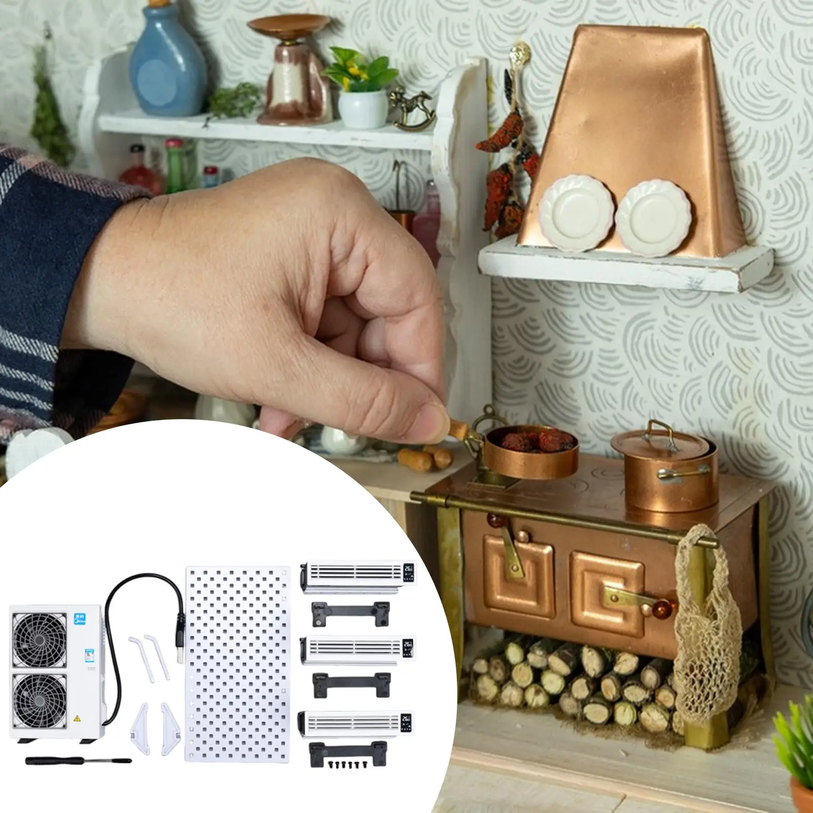 Miniature Air Conditioner Model Set Dollhouse Decor 1/12 Scale Sturdy Ornament Simulated Toy Pretend Play Dollhouse Furniture