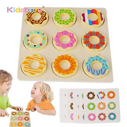 Juego cognitivo Montessori de Color Donut de madera, juguete sensorial emparejado de Donut, juguete interactivo para fiesta de aprendizaje temprano preescolar para niños pequeños
