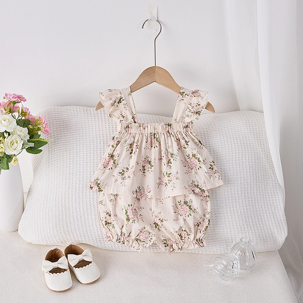 Conjunto de ropa Floral fina de verano para bebé de 0 a 3 años, camisola dulce para niño pequeño, chaleco, Top + Pantalones cortos para niñas, trajes infantiles para chico