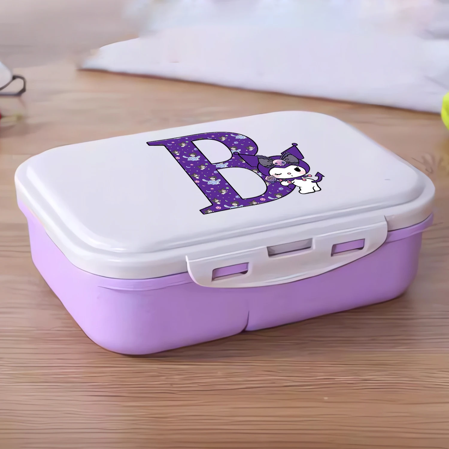 Fiambrera Kuromi, caja Bento portátil de plástico para estudiantes, contenedor Bento con letras de A-Z de dibujos animados, caja de comida para el almuerzo aislada, regalo de cumpleaños - imagen 2