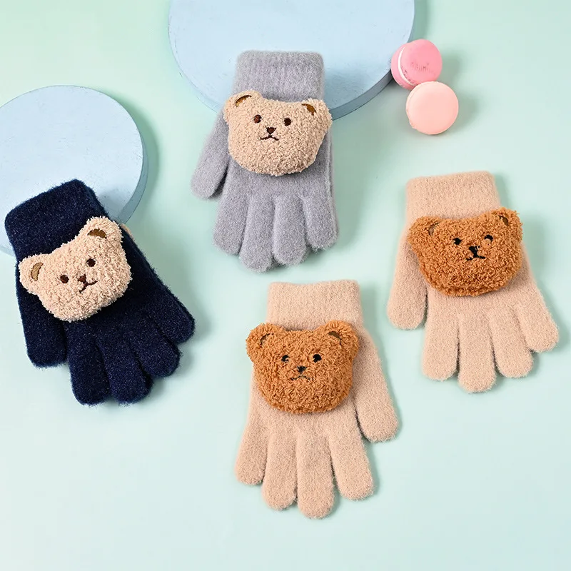 Nuevos guantes bonitos de oso de dibujos animados para niños, manoplas térmicas de invierno para niños pequeños, guantes cálidos para jugar al aire libre con animales Kawaii (1-8 años) - imagen 2