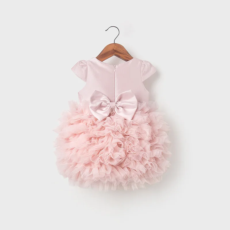 Vestido de satén para niña de 1er cumpleaños, vestido de princesa con tutú de tul con volantes para sesión de fotos de niños pequeños, ropa con lazo - imagen 2