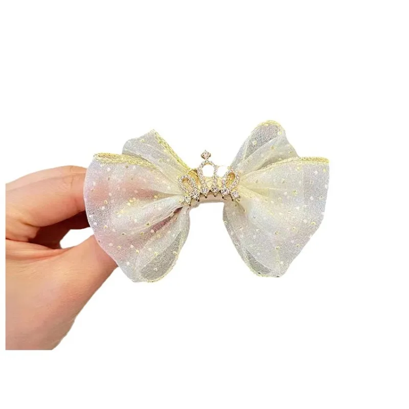 1 pieza dulce moda coreana niños niña Clip de pelo brillo Rhinestone corona arco pasador de pelo princesa accesorios para el cabello - imagen 5