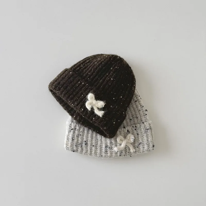 Gorro de punto con lazo para bebé de estilo coreano, bonito gorro de invierno para niñas, gorro de ganchillo suave y cálido, gorro de moda para niños pequeños con orejeras - imagen 3