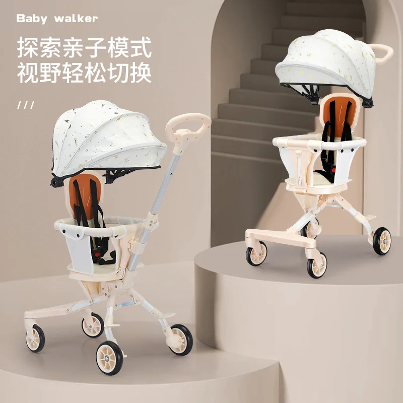 Carrito plegable con asiento bidireccional y ruedas grandes para niños - imagen 3