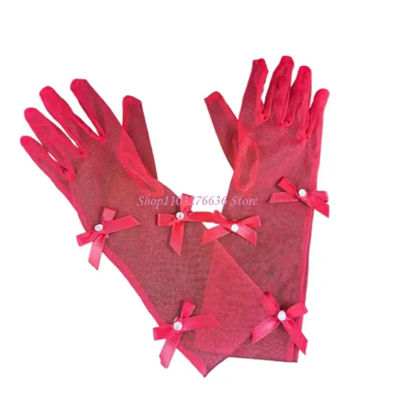 R6FD Guantes malla livianos para niños niñas elegante Bowknot Detalle Foto esencial - imagen 4