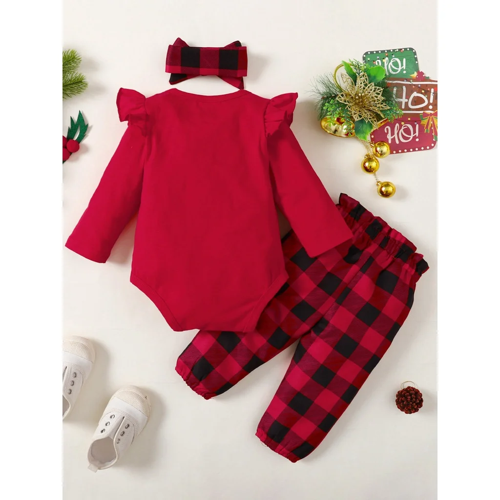 Disfraz de Navidad bebé mono con letras y pantalón a cuadros - imagen 3