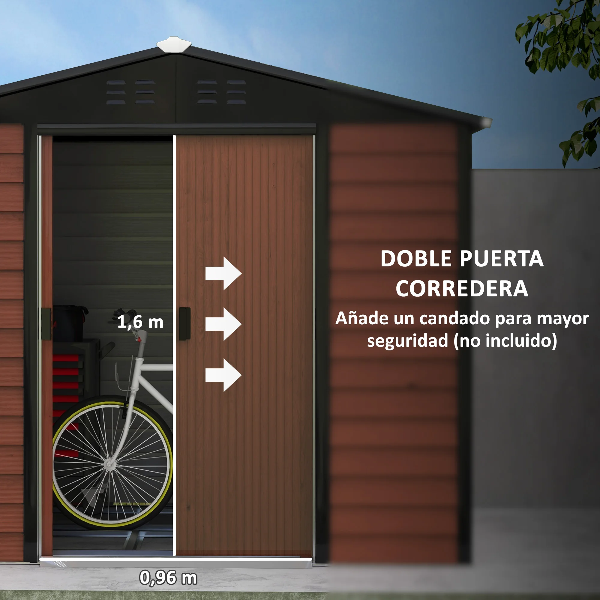 Outsunny Caseta de Jardín Exterior 4,4 m² 240x206x198 cm Cobertizo de Jardín Exterior Puerta Corredera y Cerradura Armario para Jardín Terraza Patio Teca - imagen 5