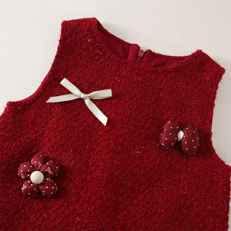 Vestido rojo de niña con encaje - Estilo princesa sin mangas para fiesta - imagen 5