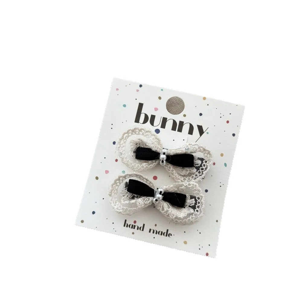 Temperamento negro blanco Clip de pelo de encaje de dibujos animados oso de peluche Clip de pelo dulce versátil arco pinzas para el cabello flequillo lateral Clips de estilo de bebé - imagen 5