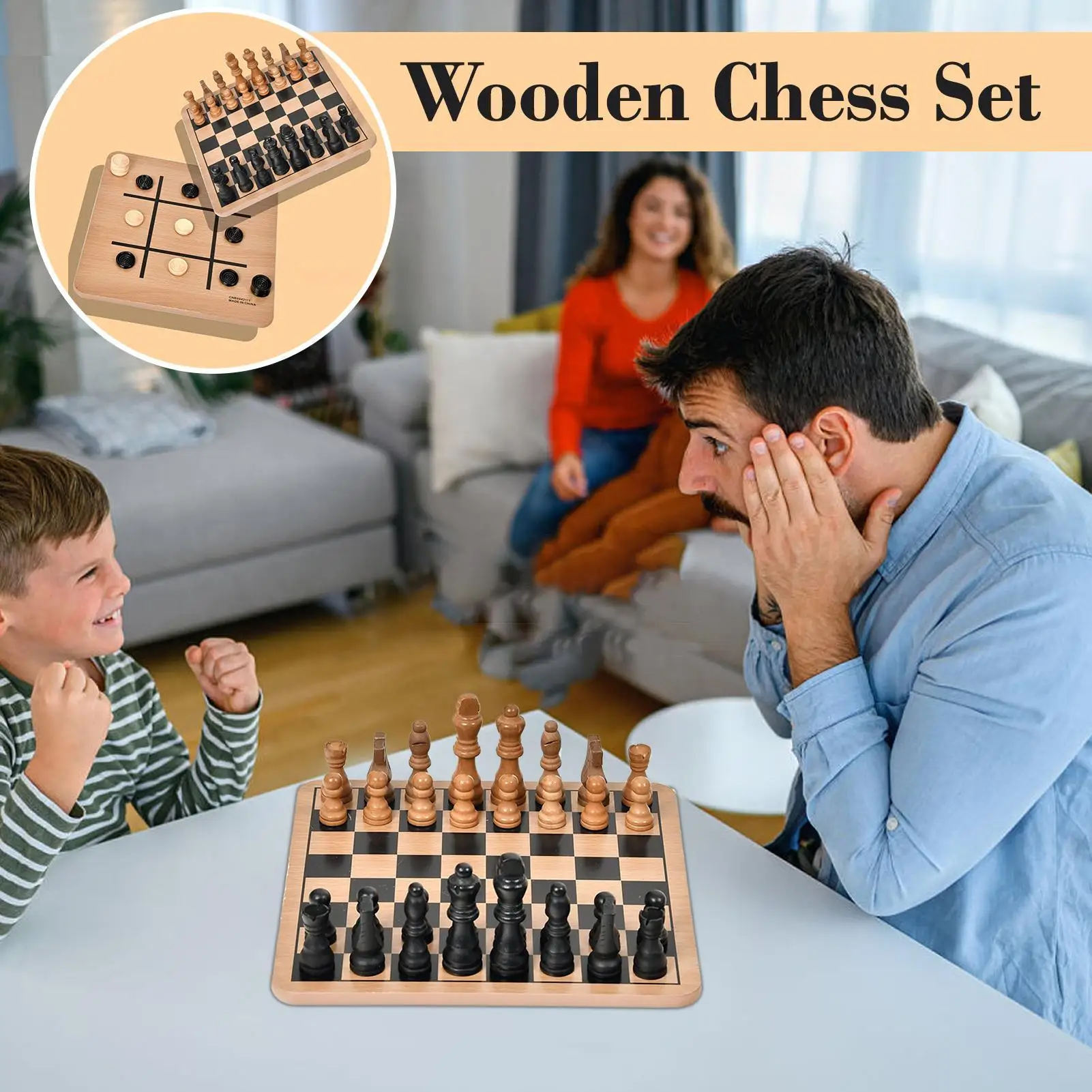 Juego de ajedrez de madera, juego interactivo de tablero de doble cara para principiantes, niños, adultos, viajes familiares, hogar al aire libre - imagen 4