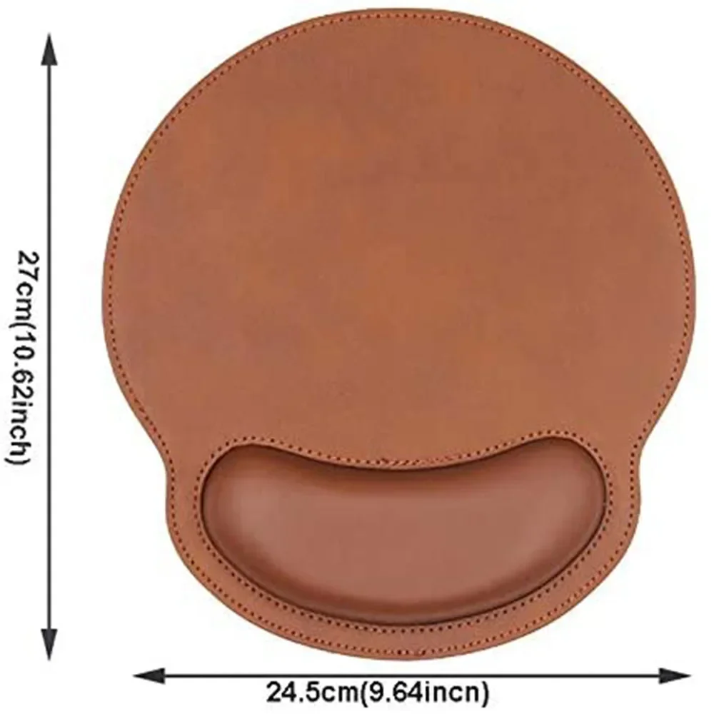 Alfombrilla de ratón de cuero marrón con soporte para reposamuñecas, Base antideslizante, alfombrilla de ratón ergonómica duradera para juegos para ordenador de oficina, hombre y mujer - imagen 4