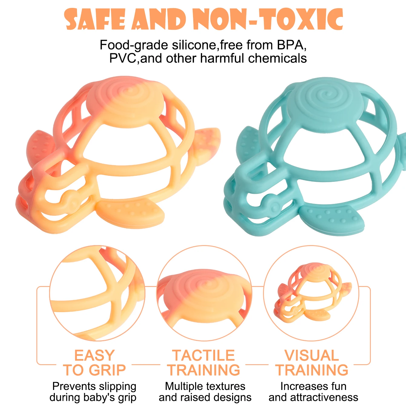 Mordedor de silicona con forma de tortuga para niños, juguete para masticar para bebés, alivio de la dentición infantil, sin BPA, juguete sensorial de enfermería seguro, 0-12 meses, 1 Uds. - imagen 5