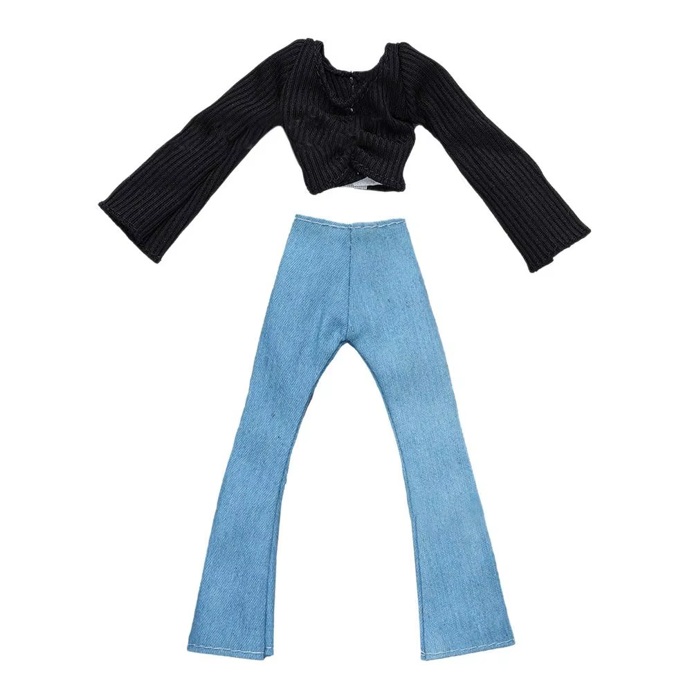 Ropa hecha a mano para muñecas de niñas: camiseta, falda y vaqueros - imagen 5