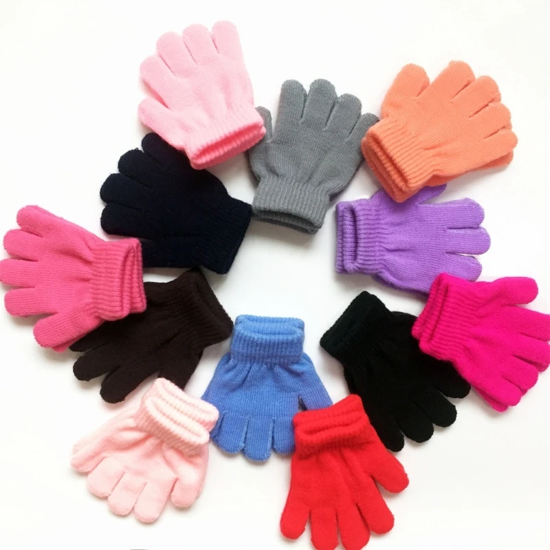 Guantes unisex con dedos completos para niños, elásticos y cálidos, guantes de punto brillantes y alegres, duraderos para niños y niñas - imagen 4