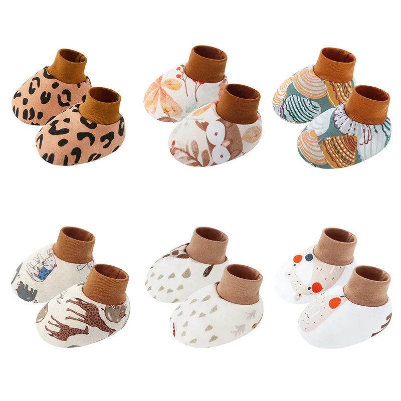 6 par/lote de calcetines de algodón rosa y marrón para cubrir los pies del bebé recién nacido, zapatos de interior para niños y niñas, zapatos antiarañazos - imagen 3