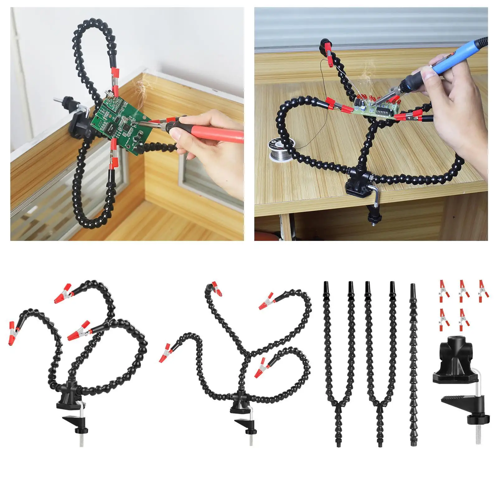 Estación de soldadura, pinzas de abrazadera de tercera mano, brazos flexibles, soporte de placa de circuito PCB con pinzas de cocodrilo para manualidades - imagen 3