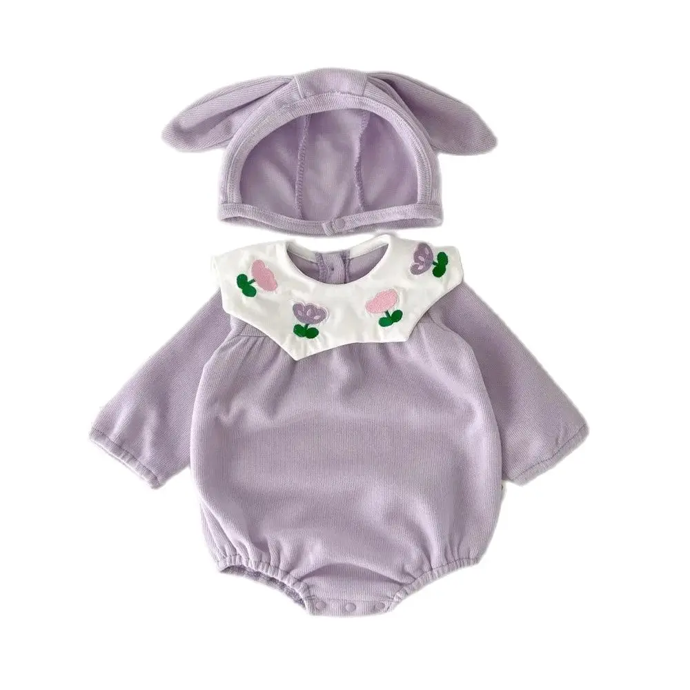 Conjunto de ropa para niñas recién nacidas, traje de una pieza con cuello Peter Pan y bordado de tulipán, primavera 2025 - imagen 2