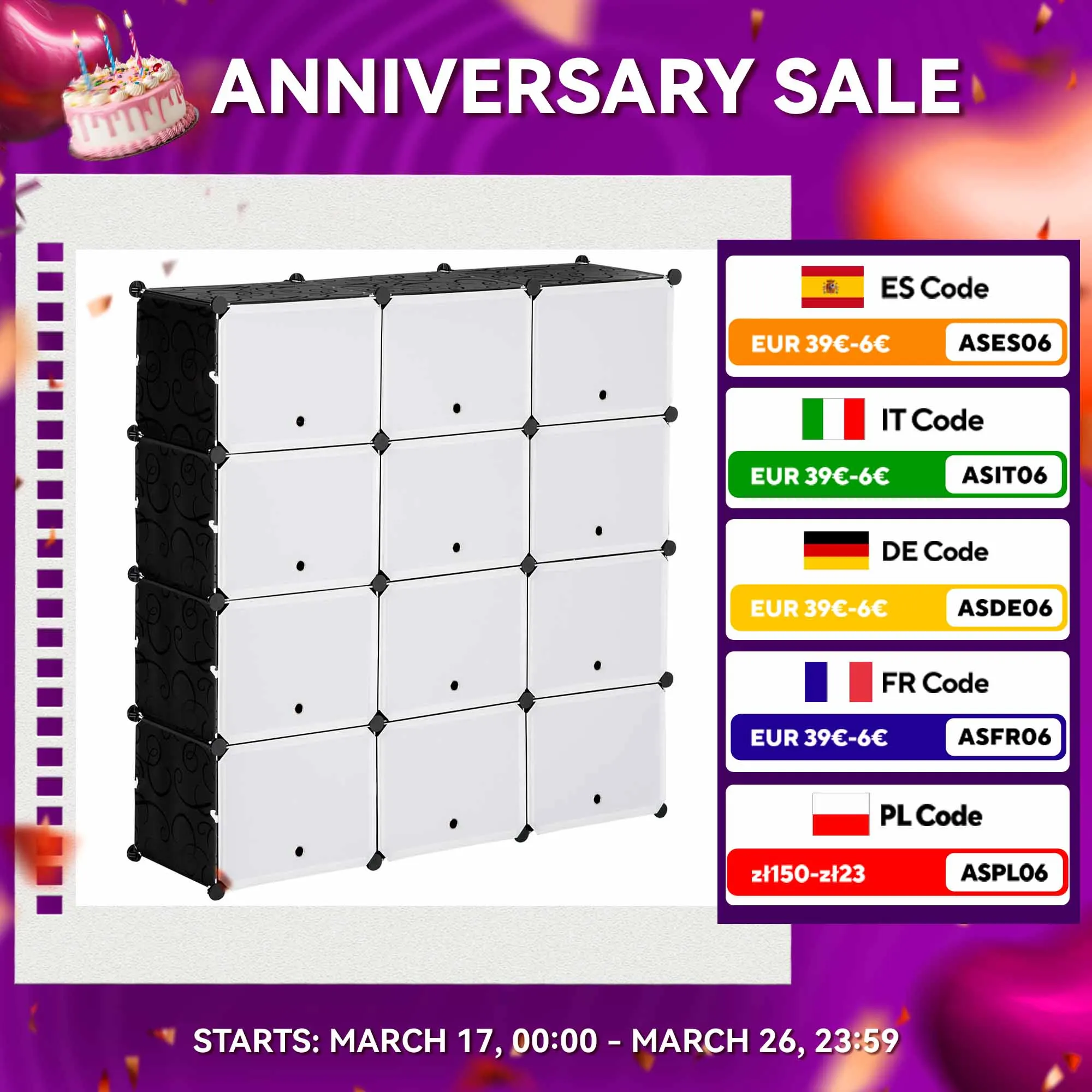 HOMCOM Armario Modular de Plástico Cajas de Zapatos con 12 Cubos Zapatero Organizador para Entrada Pasillo Dormitorio 125x32x125 cm Negro y Blanco