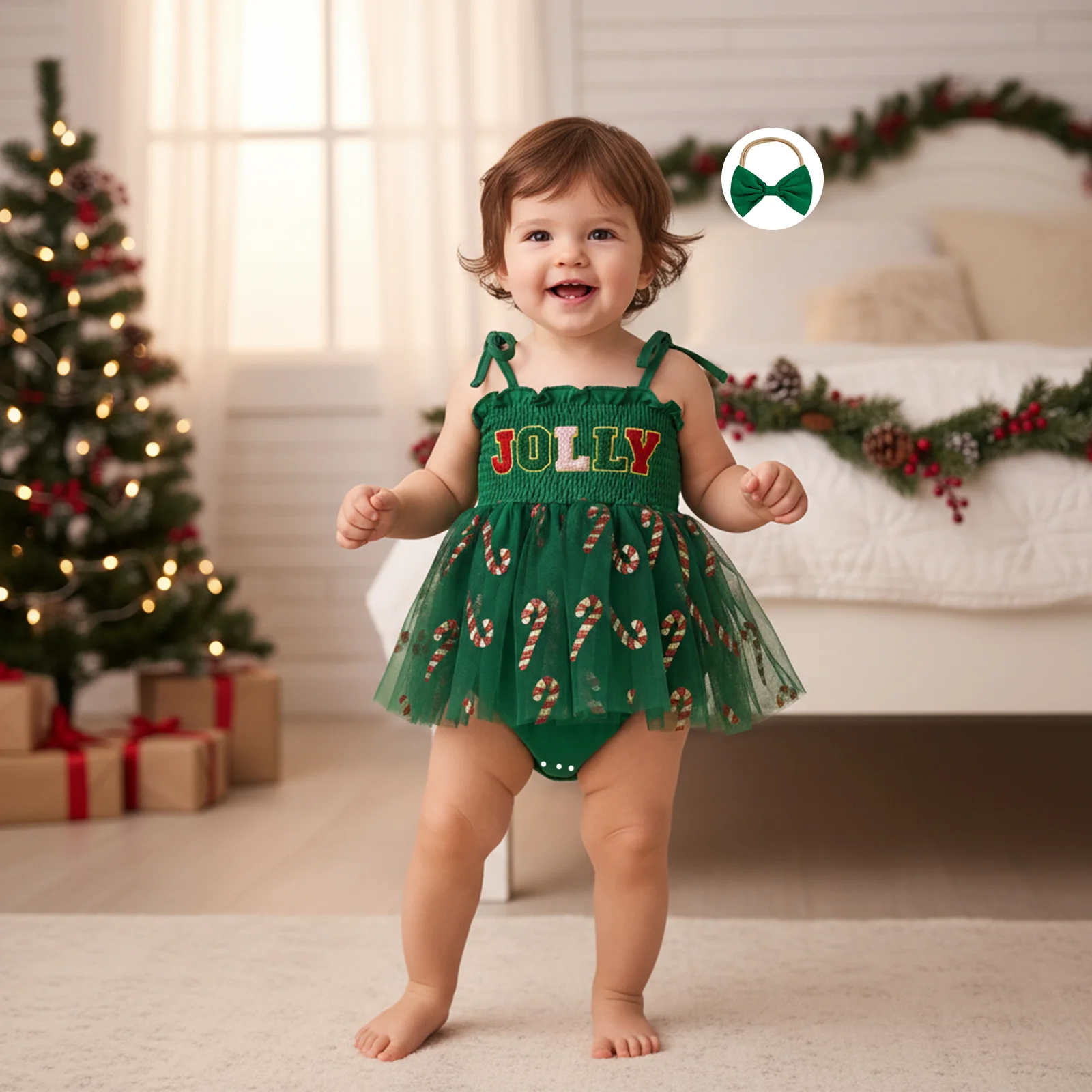 Traje de Navidad sin mangas para niña – Bordado y diadema incluida - imagen 3