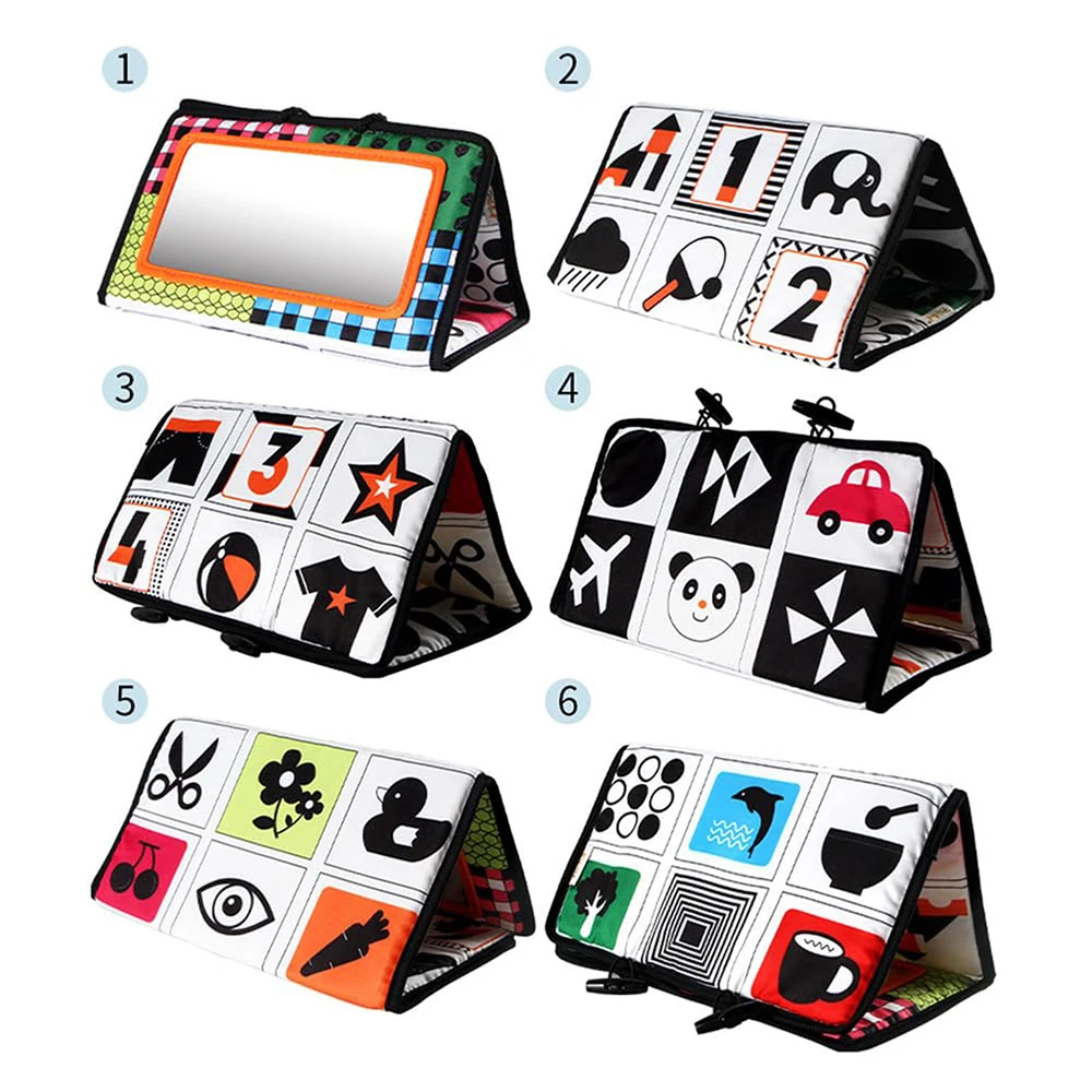 Juguetes de espejo para recién nacidos en blanco y negro, tiempo de barriga para bebés, desarrollo Montessori, juguete sensorial de actividad de alto contraste para gatear - imagen 5