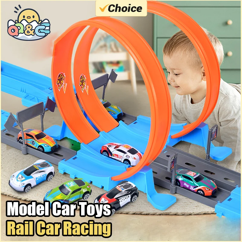 Ruedas de coche de competición doble de velocidad acrobática, modelo de pista de carreras, Kits de rieles ensamblados DIY, vehículo catapulta, juguetes para niños, regalo