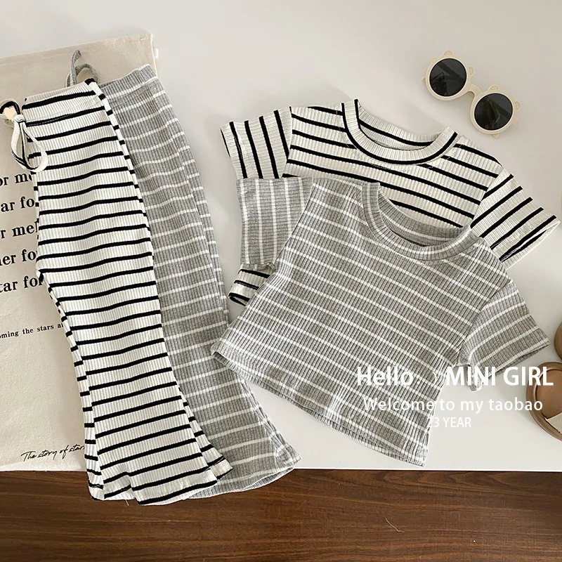 Conjunto de verano a rayas para niña – Camiseta y pantalón - imagen 4