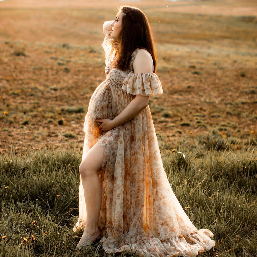 Vestido premamá boho de gasa elegante para sesión de fotos - imagen 4